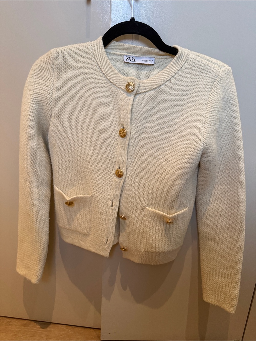 Zara Ivory Knit Cardigan with Gold Buttons